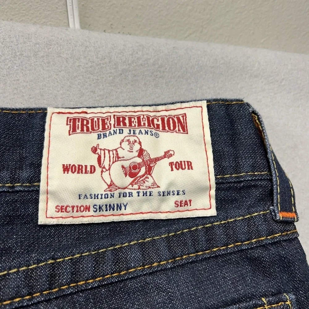 True Religion Jeans Mens 32x34 Dark Blue Section Skinny Stretch Denim World Tour